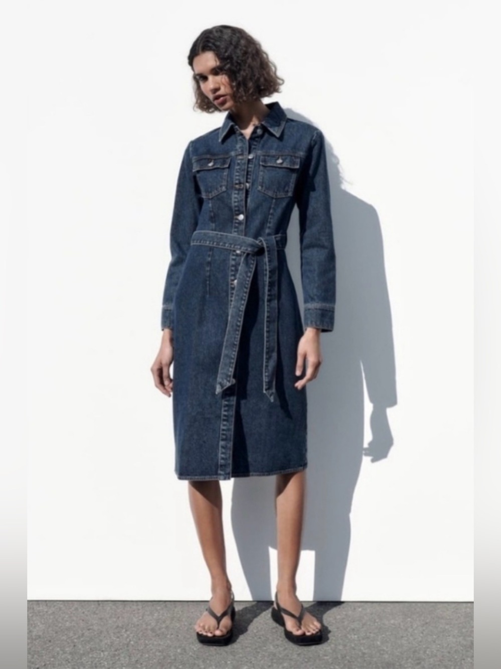 Zara Dark Blue Denim Midi Dress Size M